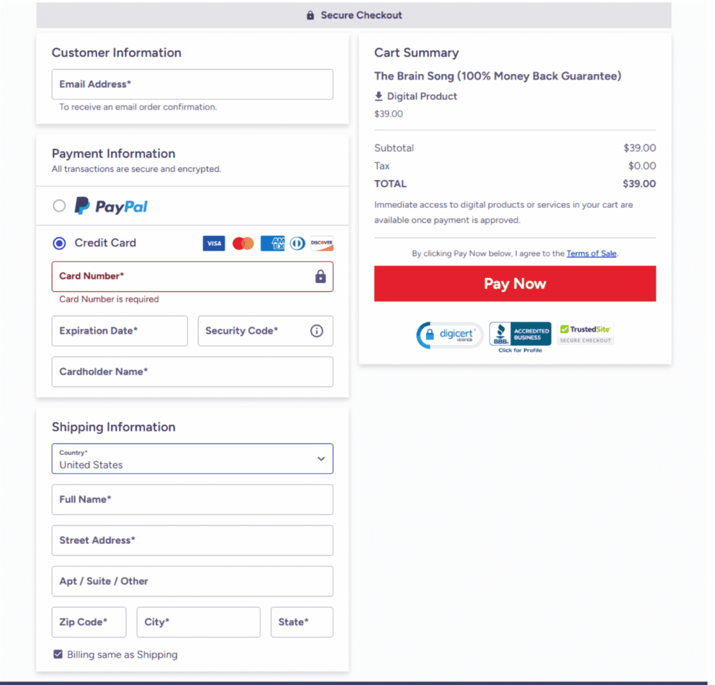 The Brain Song Checkout Page